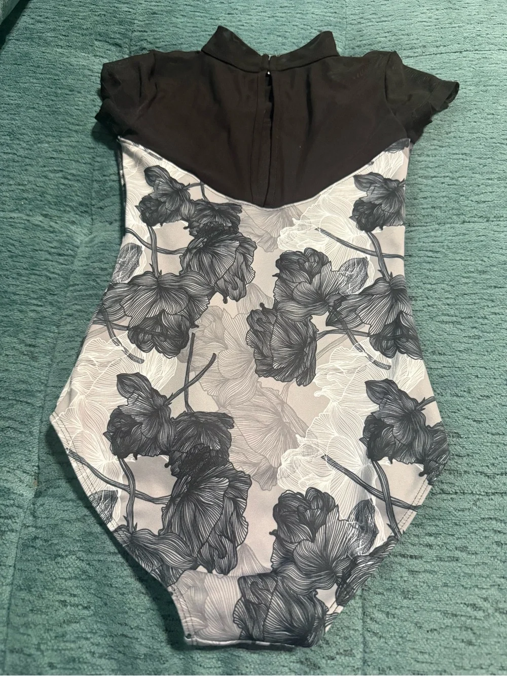 Mirella Black and Gray Floral Dance Leotard - 6x-7
